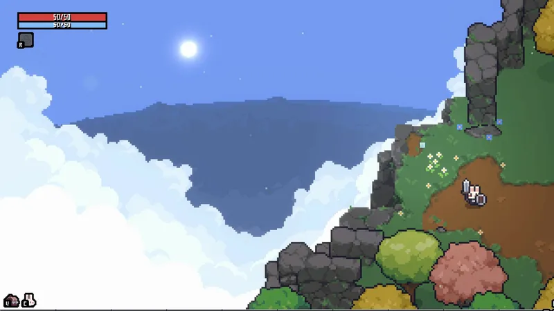 A bunny overlooking the cloud sea from the tower in Sephiria